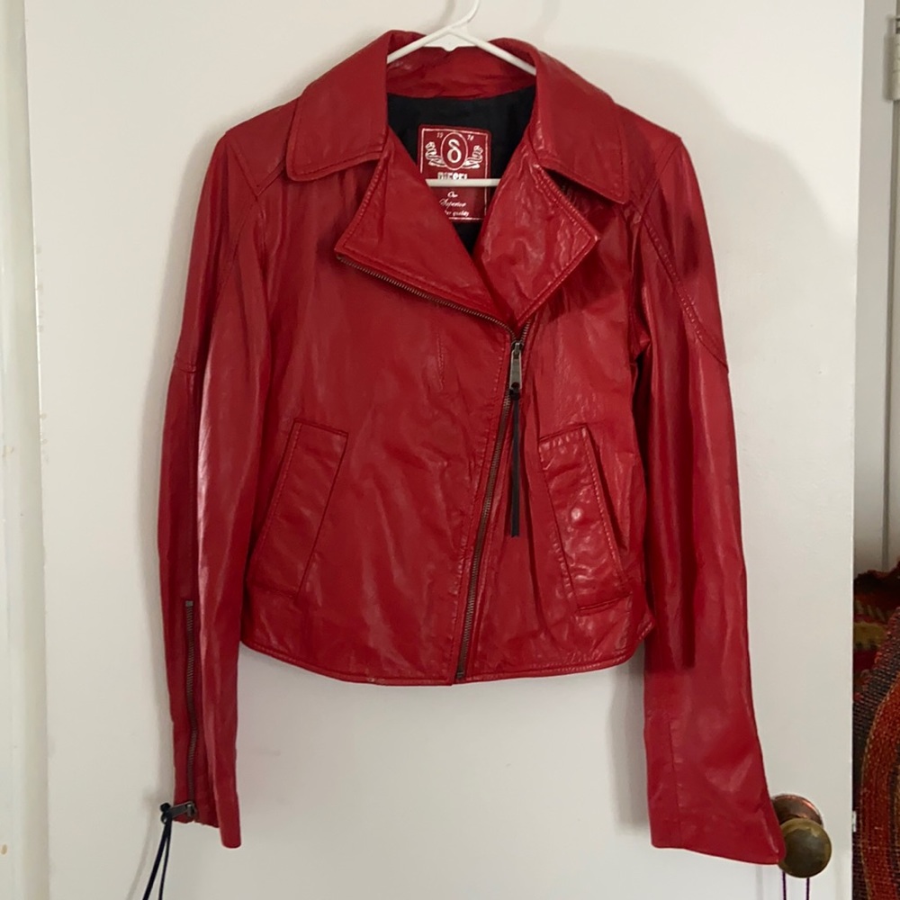 Red Leather Lambskin Diesel jacket